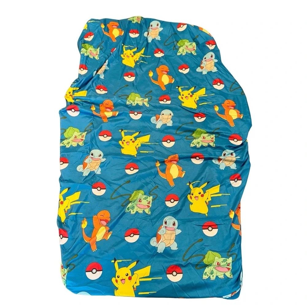 Pokemon Twin Size Fitted Sheet Polyester‎ Blue Pikachu Charizard Bulbasaur
